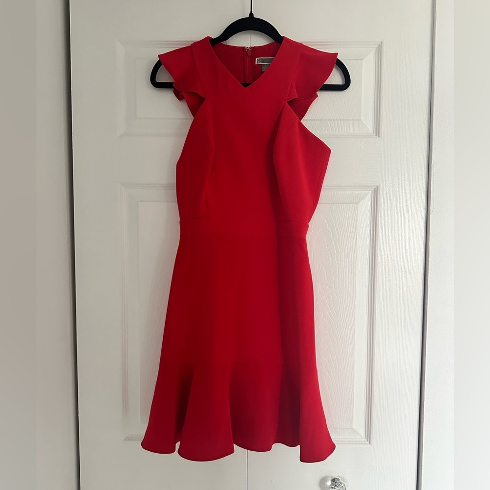 Chelsea 28 Red Peplum Hemline Ruffled Sleeve Racer Back Dress